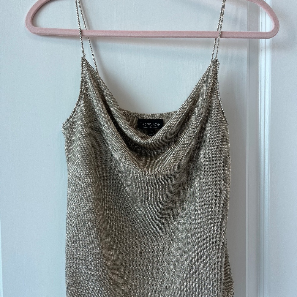 TOPSHOP Gold Metallic Chain Strap Cowl Neck Cami